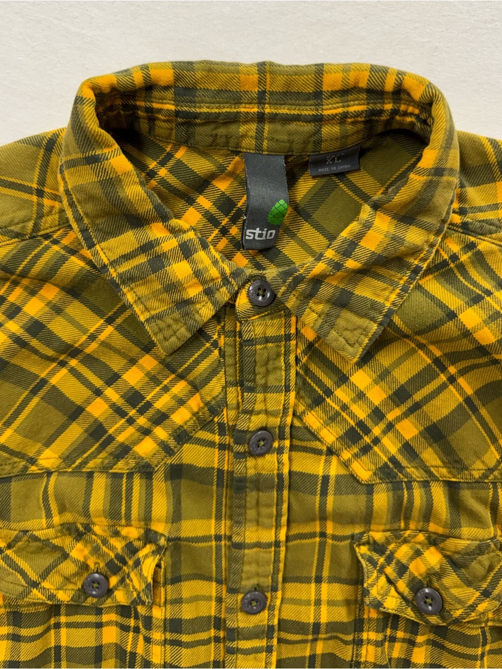 Stio Flannel Shirt Mens XL Yellow Blue Plaid Button Up Miter Lightweight Cotton